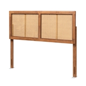 Baxton Studio Gilbert Mid-Century Modern Ash Walnut Finished Wood and Synthetic Rattan Queen Size Headboard